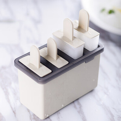 

AU Frozen Ice Cream Mold Juice Popsicle Maker Ice Lolly Mould 4 Cell WhiteBeige