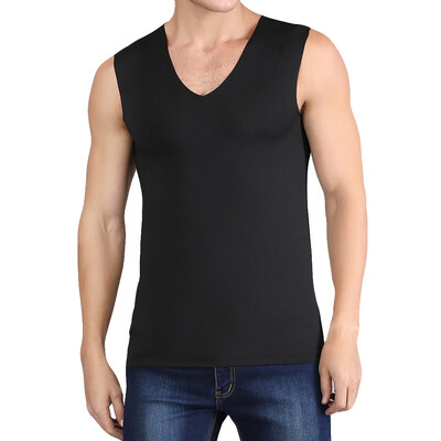 

Toponeto Mens Summer Ice Silk Traceless Thin Breathable Pure Color V-neck Sleeveless Top