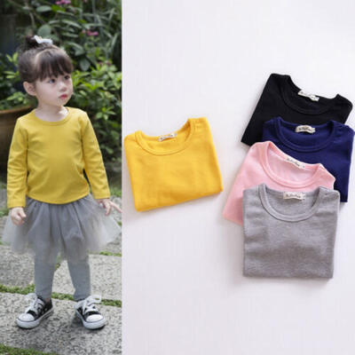 

Toddler Kid Boy Girl Long Sleeve Cotton Warm Top Solid T-Shirt Soft Baby Clothes