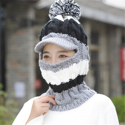

Knitted Hat Cycling Hat Womens Winter Korean Youth Duck Tongue Hat with Velvet Thickened Wool Ball Face Covering Cap
