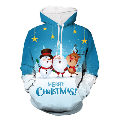 

Toponeto Christmas Women Men Couples Print Long Sleeve Hoodie Sweatshirt Pullover Tops
