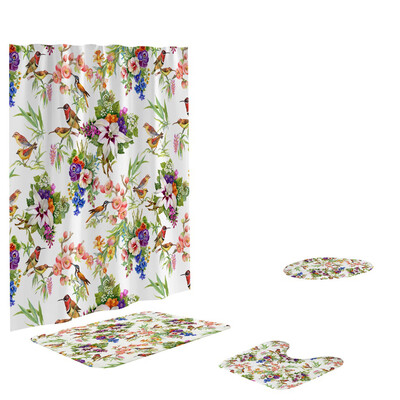 

Toponeto 4PCS Non Slip Toilet Polyester Cover Mat Set Bathroom Shower Curtain