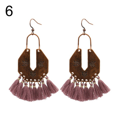 

Women Hollow Out U-Shaped Arrow Tassel Dangle Statement Hook Earrings Jewelry