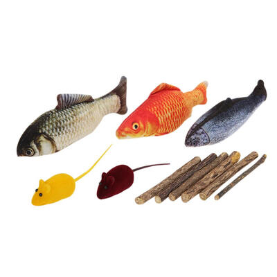 

Pet Cat Toy Set Plush False Mouse Catnip Fish Shape Pillow Cat Snack Sticks