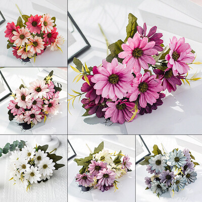 

30CM Lifelike 10 Heads 1 Bouquet Artificial Flower In Long Vase On Dining Table