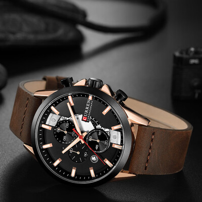 

Gobestart Mens Business Belt Watch Waterproof Calendar Casual Quartz Three Eye Watch