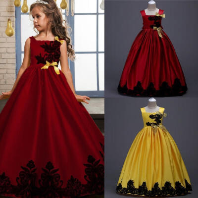 

Fashion Kids Girls Lace Satin Flower Wedding Bridesmaid Pageant Party Formal Dress Sleeveless Ball Gown Dresses