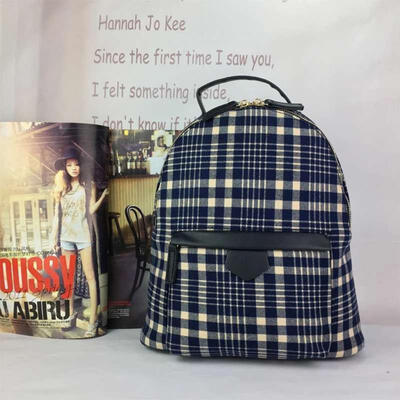 

Plaid Stripe Backpack Casual Canvas Bags Zipper Handle Bag For Women