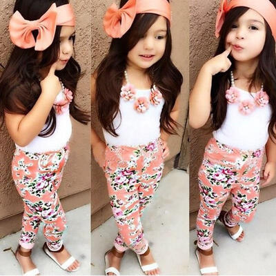 

Floral Baby Girls Sun Tops T-shirt Pants Trousers Bow Hairband Outfits 3Pcs Set