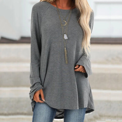 

Women Fashion O-neck Solid Color Long Sleeve Tops Casual Loose Autumn Long T Shirt