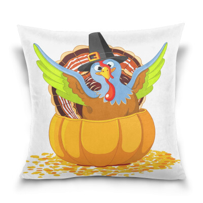 

ALAZA Thanksgiving Throw Pillow Cover 16 X 16 inch Cushion Cover with Turkey Into Pumpkin Printed Pillowcase