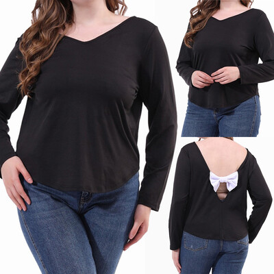 

Starmoon Womens Fashion Sexy Solid Color V-Nack Plus Size Long Sleeve Top