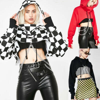 

US STOCK Hot Women Hoodie Jumper Sweatshirt Casual Crop Top Pullover Gothic Tops