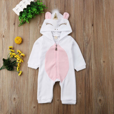 

Newborn Baby Girl 3D Unicorn Flannel Romper Jumpsuit Bodysuit Outfit Clothes