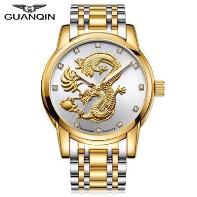 

GUANQIN GS19069 Men Quartz Watch Dragon Pattern Dial Stainless Steel Band Wristwatch