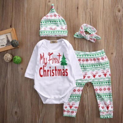 

Newborn Baby Girl Boy Clothes Romper Tops Long Pants Christmas Outfits Set 0-18M