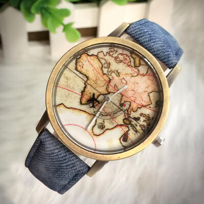 

Explosion models rotating small aircraft second hand chart plate bronze case denim canvas strap men&women watch