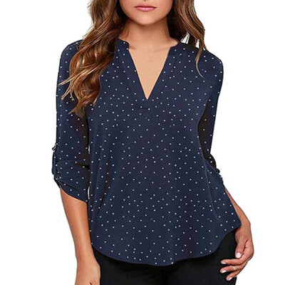 

Starmoon Womens Casual Polka Dot Roll Tab Long Sleeve Blouse