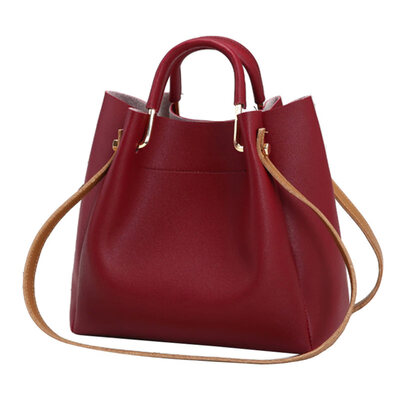

Fashion Women Solid Color Faux Leather Zipper Tote Pouch Shoulder Bucket Bag