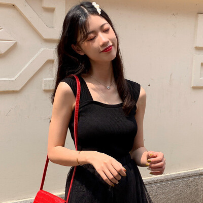 

Womens Sexy Square Collar Solid Sleeveless Pullover Knitted Tank Top