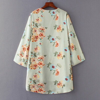 

Casual Women Chiffon Kimono Floral Print 34 Sleeve Vintage Open Cape Cover Up Coat Beach Cardigan