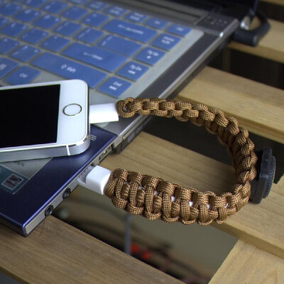 

USB Cable Bracelet Lightening Paracord Weaving Wristband Charging Sync Data Cable Cord for IPhone Camping Multifunction Umbrella R