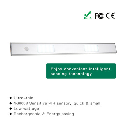 

3W Aluminum Alloy Surface Ultra-thin Designed Rechargeable Bright LED Light Activated by PIR Sensor for Cloakroom Cupboard Wardrob