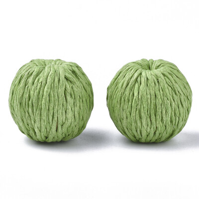 

Handmade Paper Woven Beads with Wood Inside Imitation Raffia Round LimeGreen 3032x3031mm