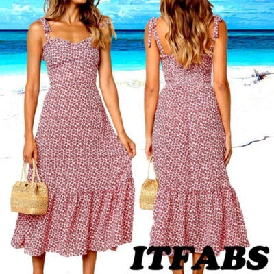 

Women Long Floral Maxi Ladies Summer Holiday Party Prom Gown Swing Sleeveless Sundress