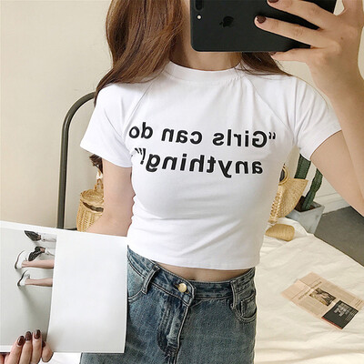 

WJ New Fashion T shirt Woman Spring Summer Girls Print Short Sleeve O Neck Cotton Spandex Women Top Slim Fit Soft Women F2