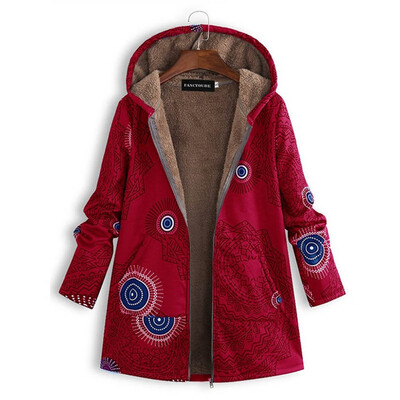 

Women Winter Warm Fleece Lined Hooded Jacket Parka Floral Coat Jacket Outwear