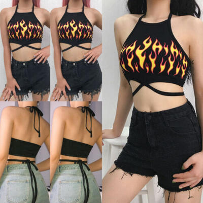 

Womens Flame Print Crop Top Sexy Vest Fashion Camisole Sleeveless Tank Top Shirt