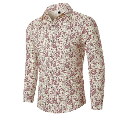 

Toponeto Mens Autumn Ethnic Business Leisure Printing Long-sleeved Shirt Top Blouse