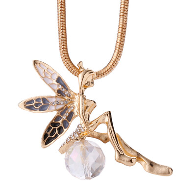 

NecklaceAhiny Jewelry Women Butterfly Fairy Necklace Crystal Angel Wings Long Chain New Fashion Gold
