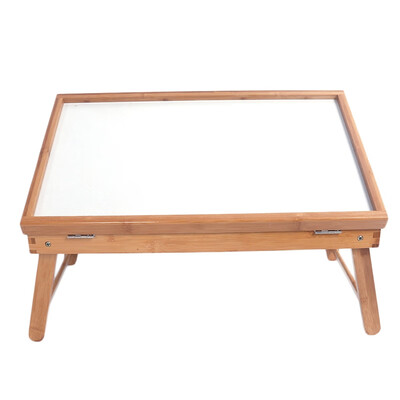

Wood Color Breakfast Bed Tray Lap Desk Serving Table Foldable Legs Bamboo Food Dinner