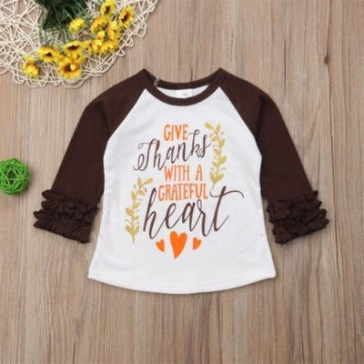 

Thanksgiving Kids Toddler Baby Girl Ruffle Long Sleeve Cotton Top T-shirt Blouse