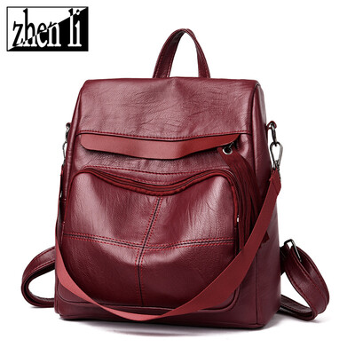 

New Korean version of PU leather solid color female sewing stitch backpack new female travel backpack