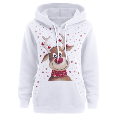 

Gobestart Women Printed Christmas Pullover Long Sleeve Hooded Sweatshirt Tops Blouse