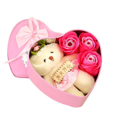 

3pcs Scented Soap Rose Flowers Perfumed Soap Bear Iron Box Valentine Gift