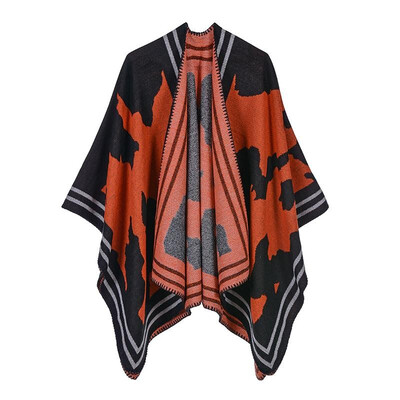 

Women Poncho Cardigan Sweater Contrast Color Geometry Cashmere Capes Shawl Scarf Outerwear