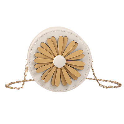

Flower Decor Shoulder Packs PU Leather Women Round Chain Crossbody Bags