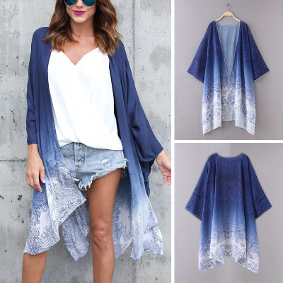 

Women Ladies Kimono Cardigan Boho Loose Chiffon Blouse Tops Cover up Long Coat