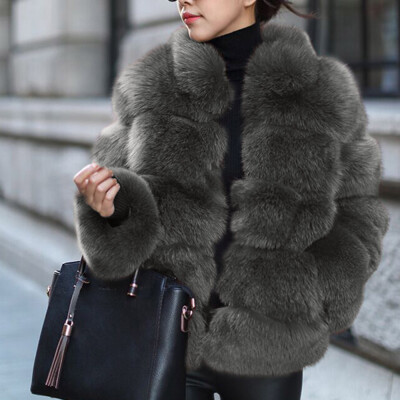 

Roseonmyhand Women Fashion Luxury Faux Fur Coat Stand Autumn Winter Warm Overcoat