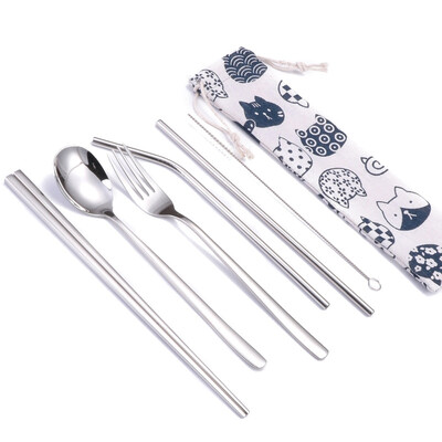 

6pcs Titanium-plated Environmentally Friendly Portable Tableware Straw Set Corrosion Resistant Durable Decorative Tableware
