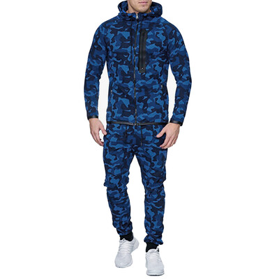 

Toponeto Mens Autumn Print Zipper Sweatshirt Hooded Top Pants Sets Sports Suit Tracksuit