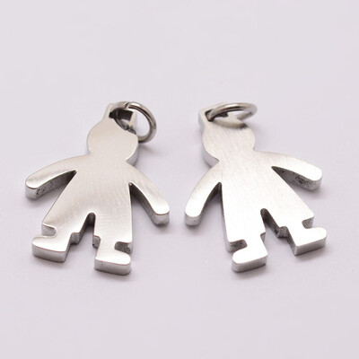 

316 Stainless Steel Pendants Boy Silhouette Pendants Stainless Steel Color 18x14x2mm Hole 3mm