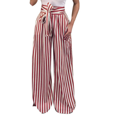 

Women Striped High Waist Harem Pants Women Bandage Elastic Waist Casual Pants