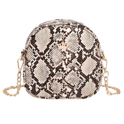 

Snake Print Chain Shell Shoulder Handbags Women Crown Leather Crossbody Bag