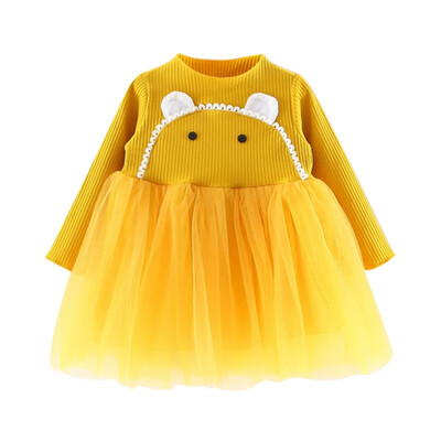 

Cotton Childrens Solid Color Lace Small Ear Princess Dress Cartoon Pattern Bow Dresses