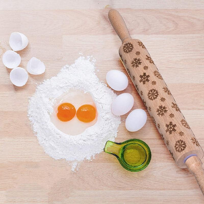 

Wooden Rolling Pin with Easy Roll Bearings Snowflake Engraved Embossing Rolling Pin Baking Cookies Cake Biscuit Tarts Noodle Dough